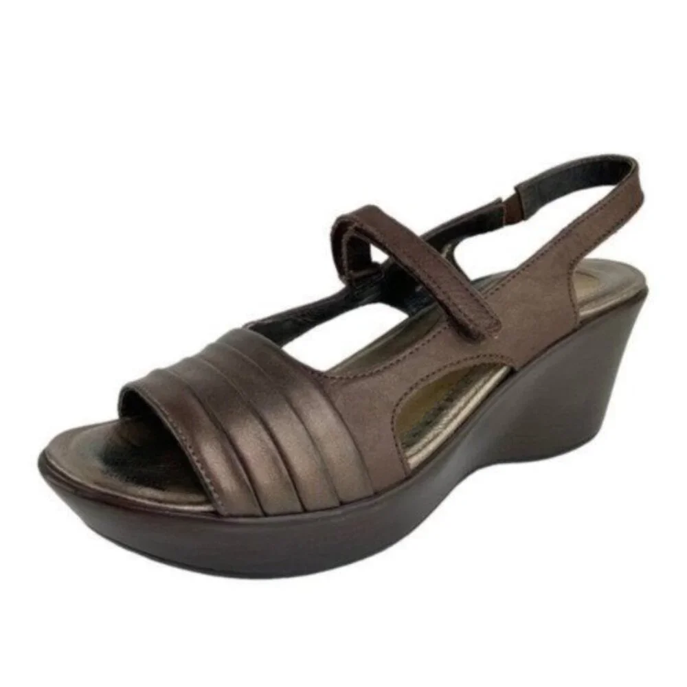 Naot Strappy Slingback Wedge Peeptoe Sandals Bronzed Brown